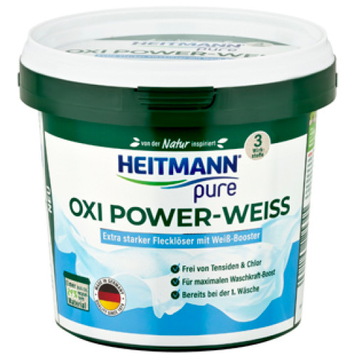 Кисневий засіб для видалення плям + Підсилювач до прання HeitmannNatur Pure Oxi Power WEISS, 500 г